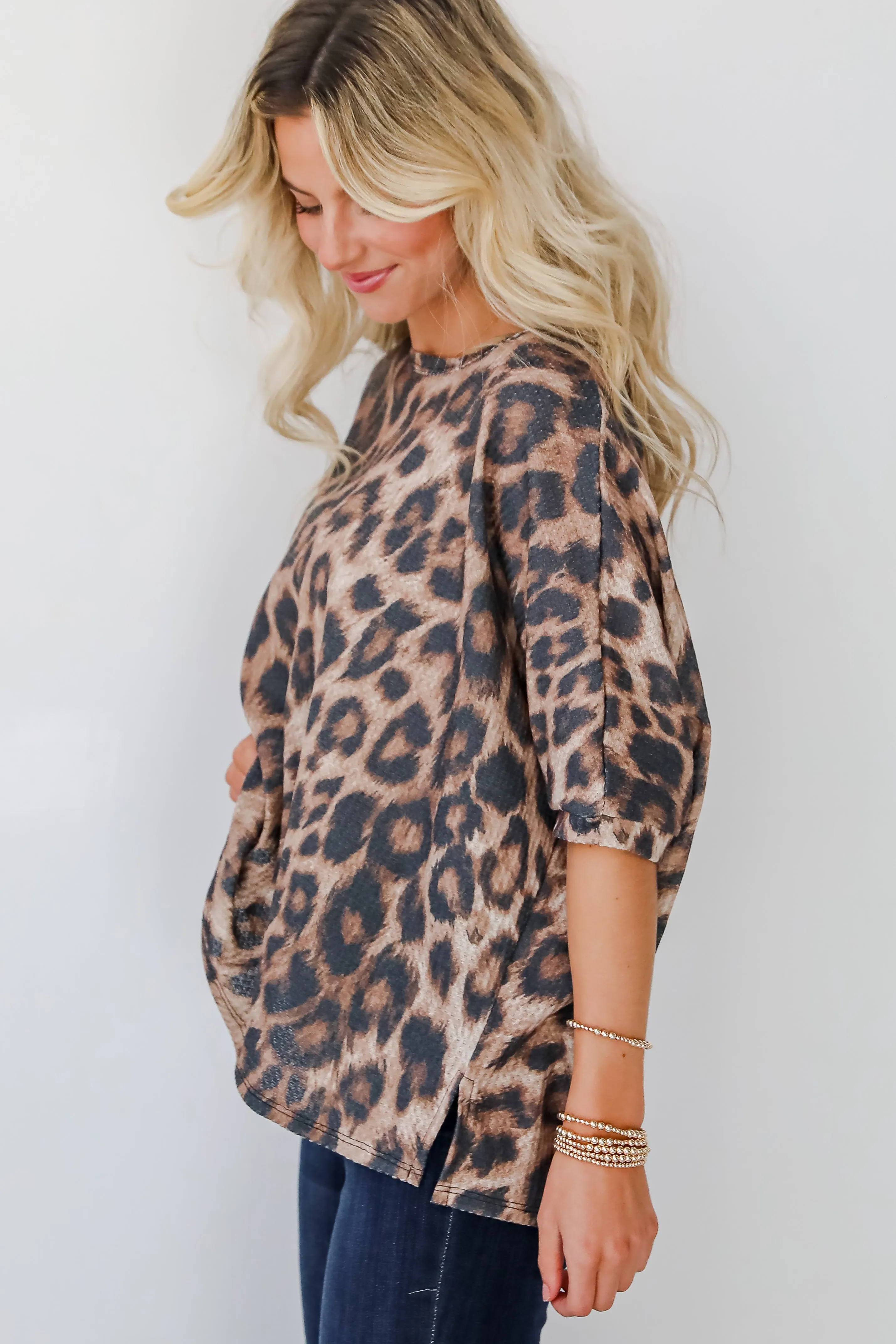 FINAL SALE - Wildly Captivating Mocha Leopard Waffle Knit Top - DOORBUSTER