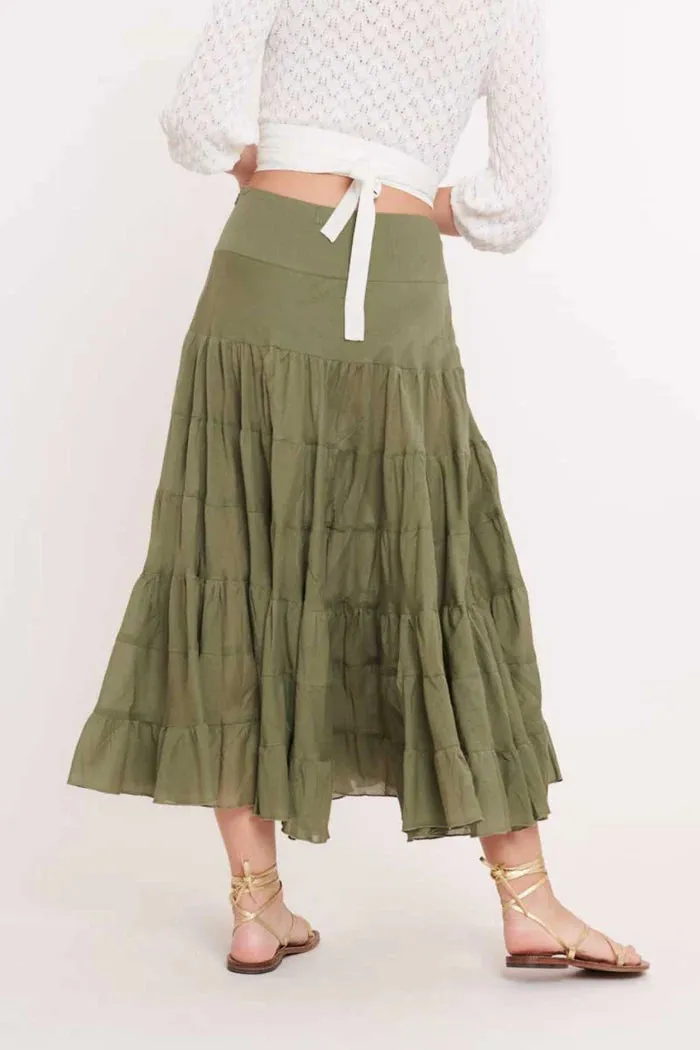 Flamenco Tiered Skirt - olive