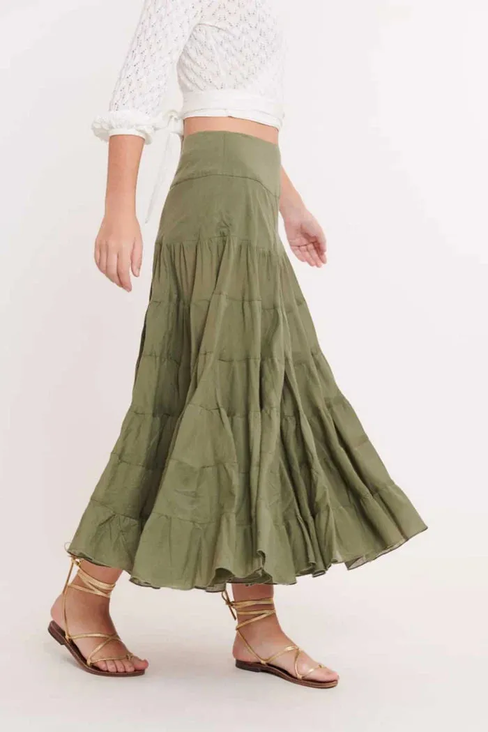 Flamenco Tiered Skirt - olive