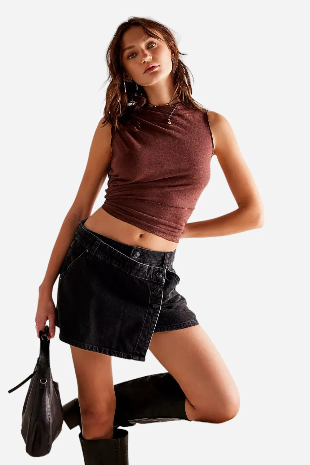 Free People Wynne Denim Skirt in Eclipse