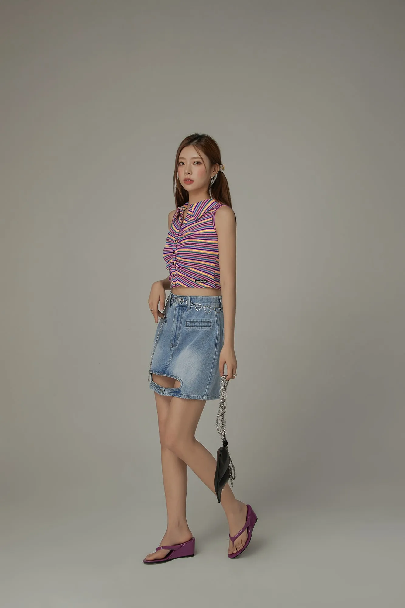 Front Cutout Denim Mini Skirt