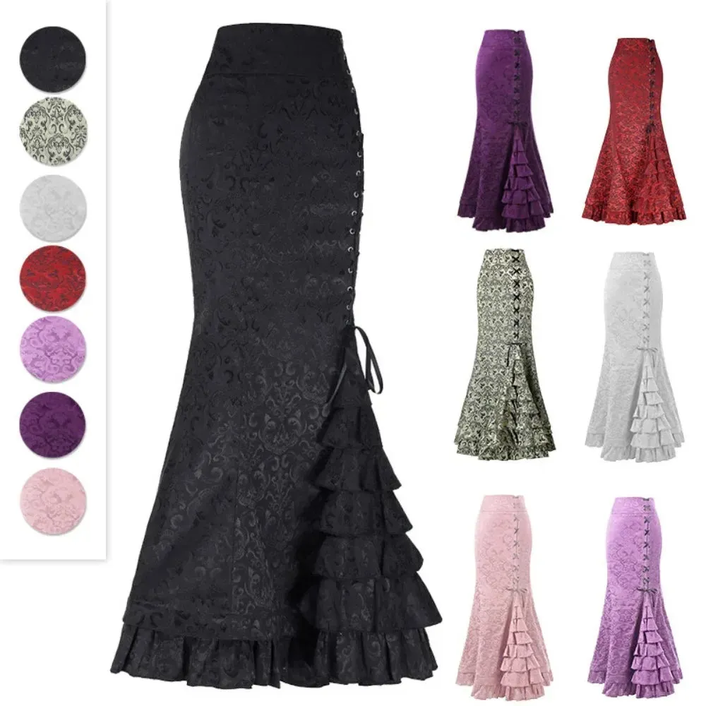 Funki Buys | Skirts | Women's Gothic Vintage Ruffled Long Skirts