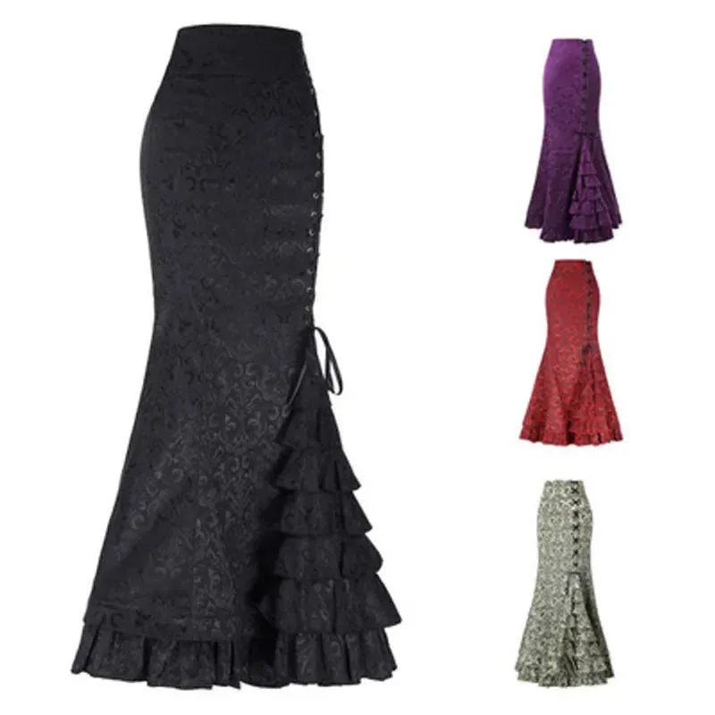 Funki Buys | Skirts | Women's Gothic Vintage Ruffled Long Skirts