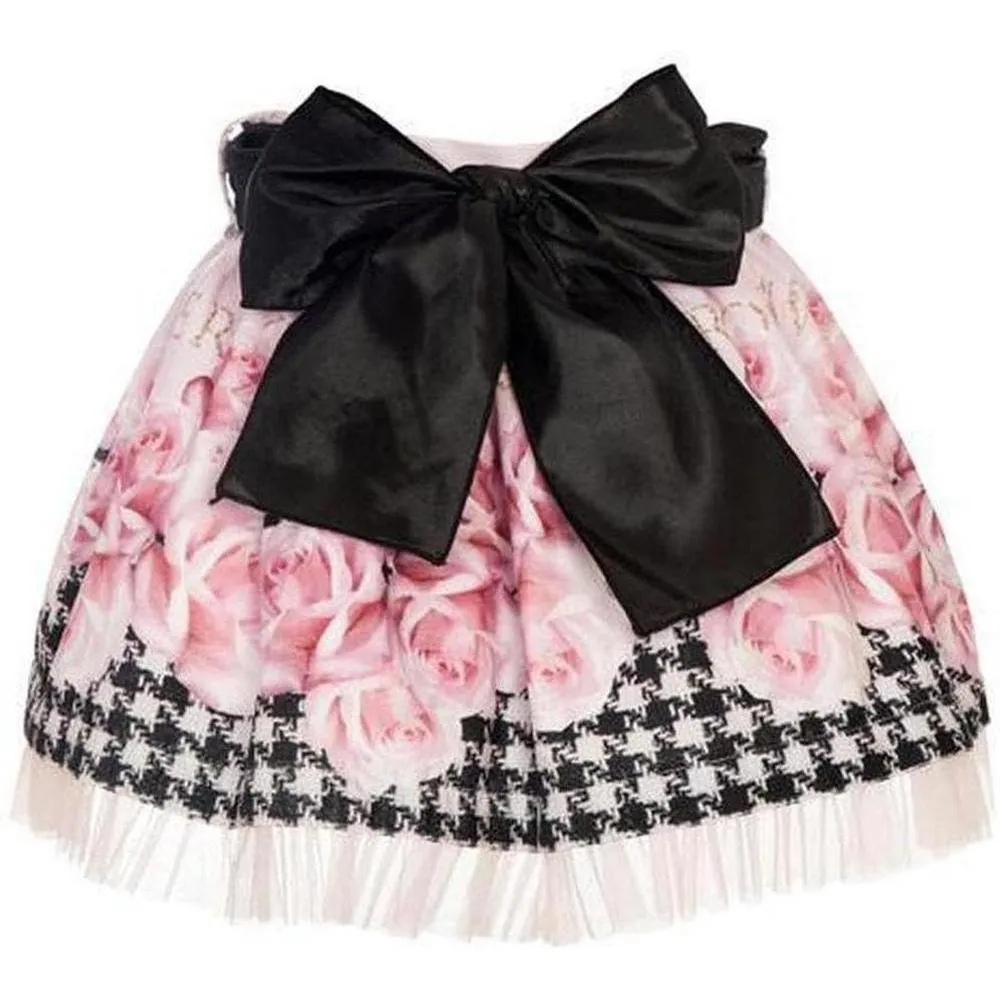 Girls Black & Pink Rose Skirt