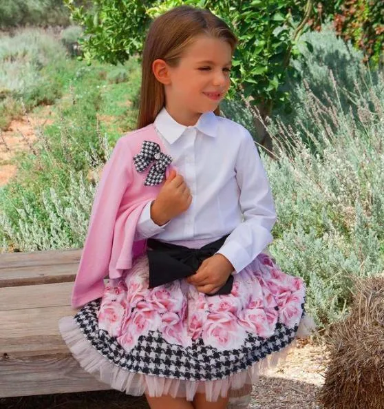 Girls Black & Pink Rose Skirt