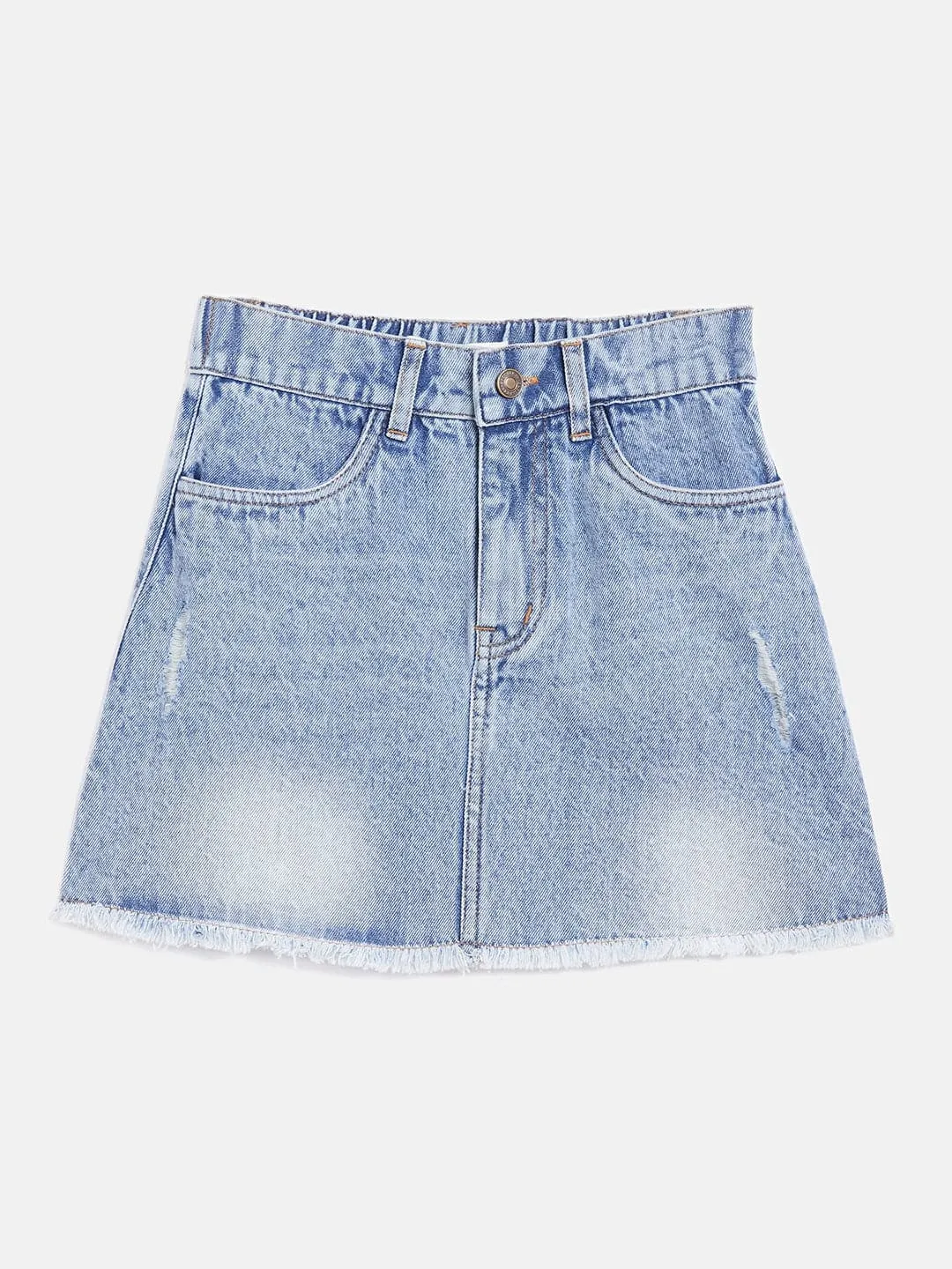 Girls Blue Raw Hem Denim Mini Skirt