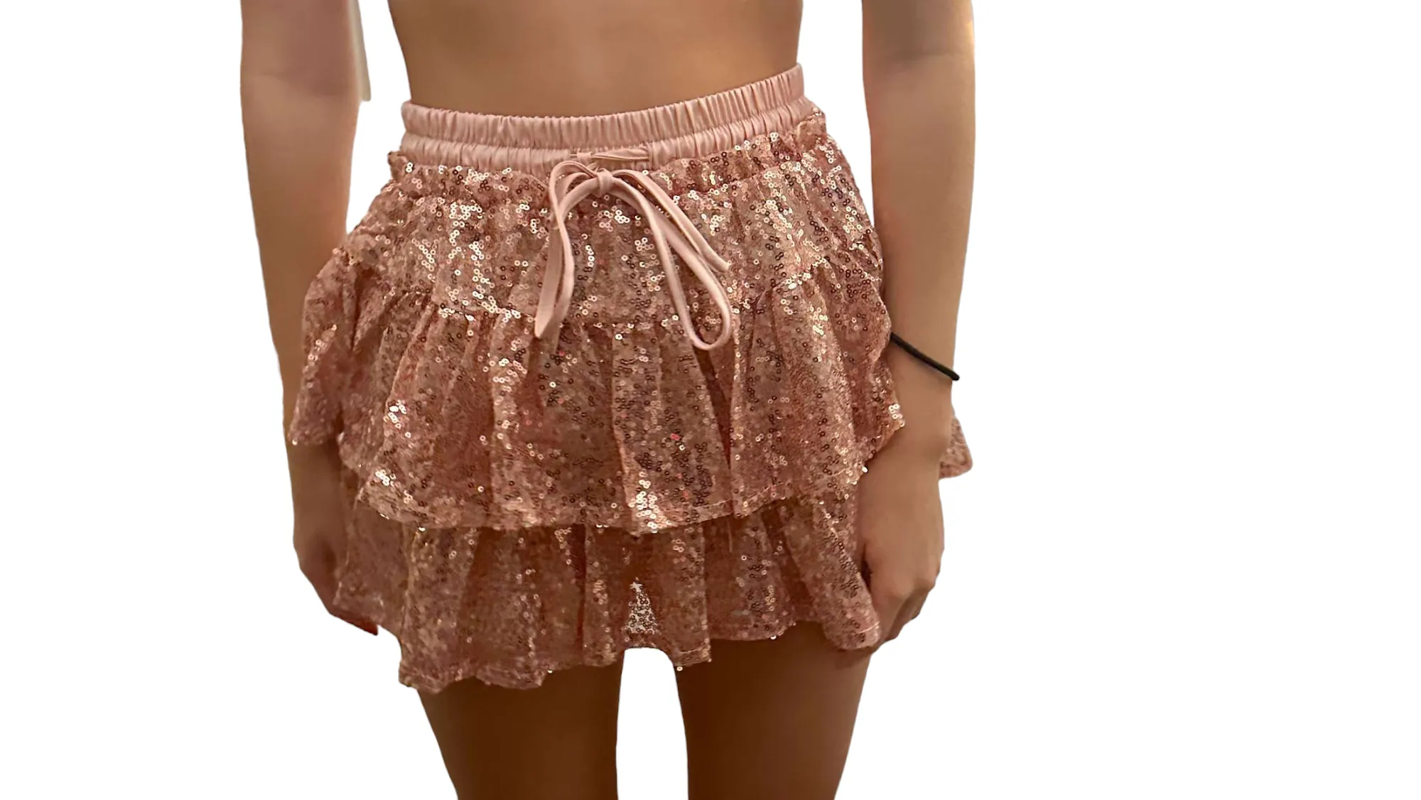 Glistening Gold Sequin Tiered Skort for Festive Flair