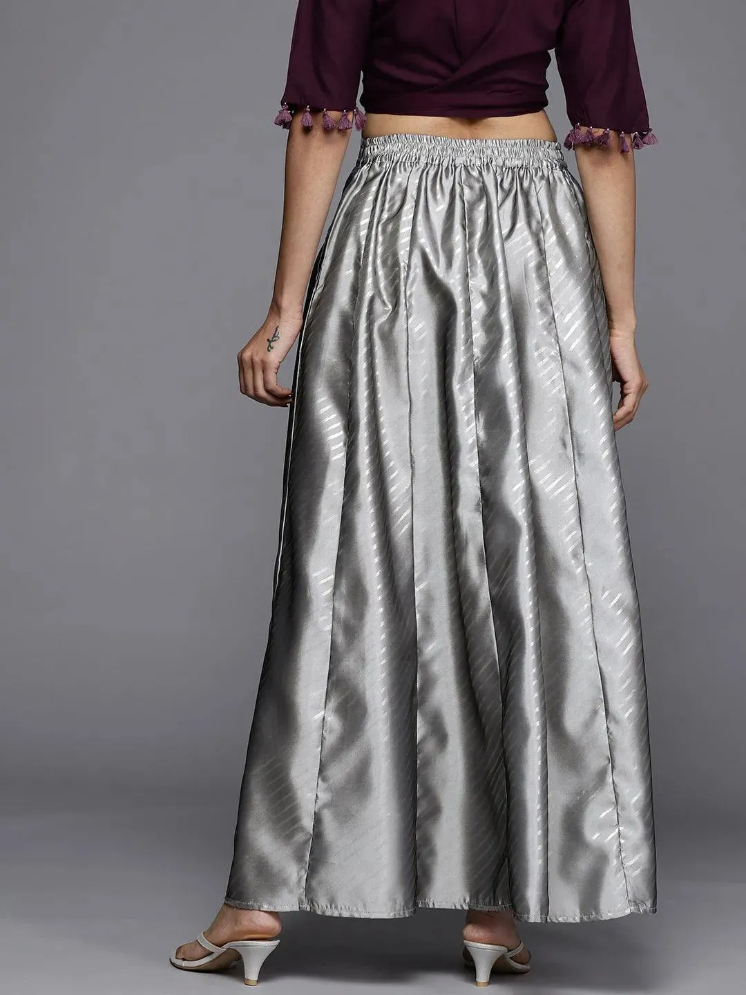 Grey Printed Silk Blend Skirt