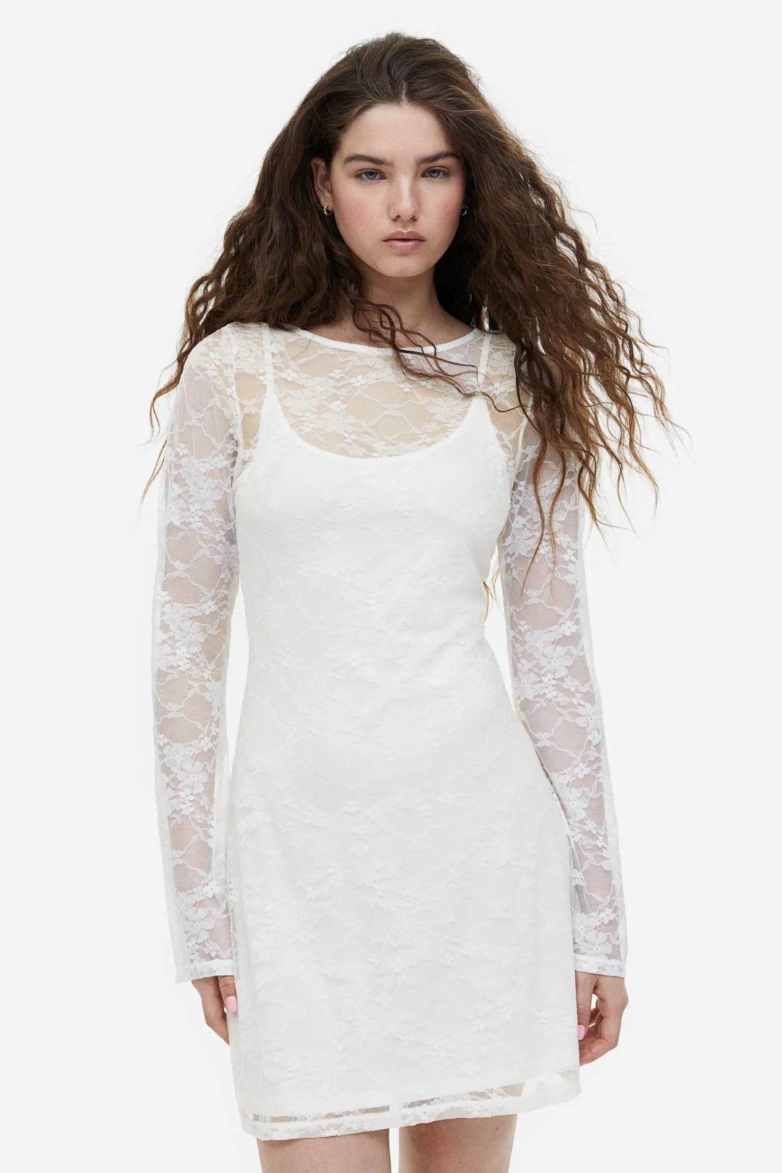 H&M Lacing-detail Open-backed Lace dress, cream