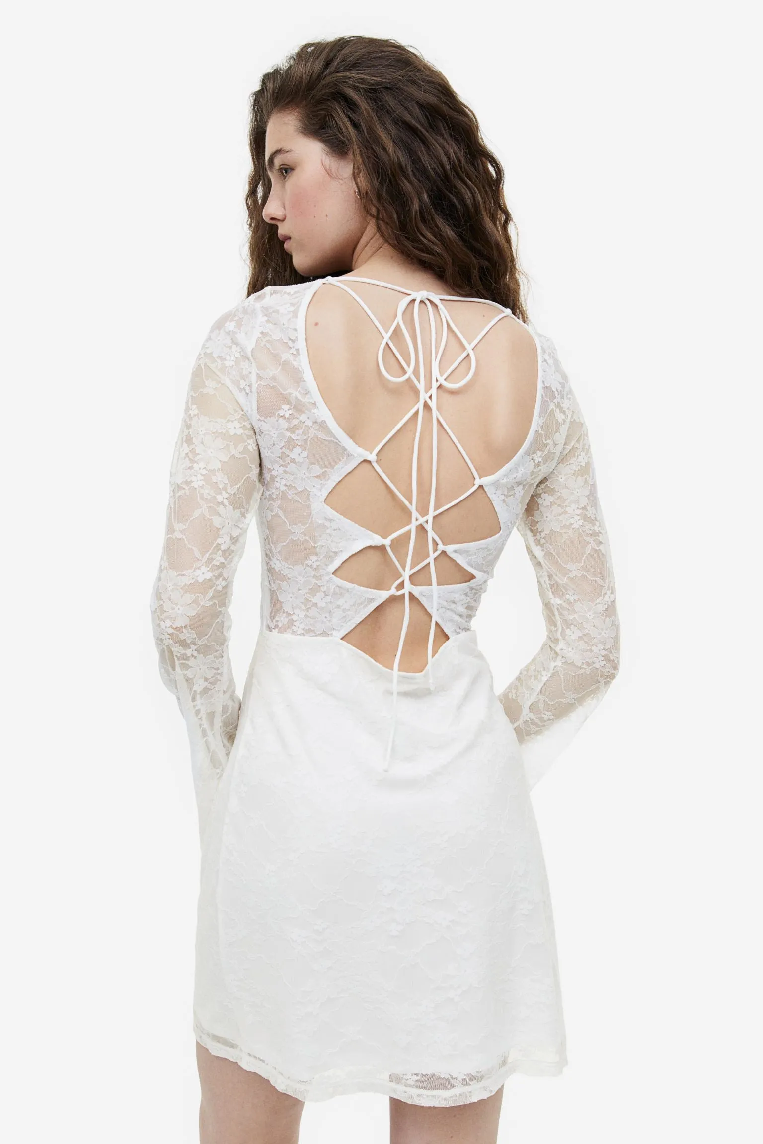 H&M Lacing-detail Open-backed Lace dress, cream