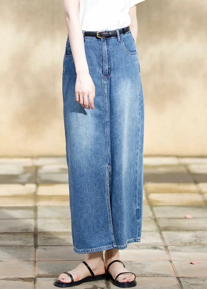 Italian Blue Side Open Denim Skirts