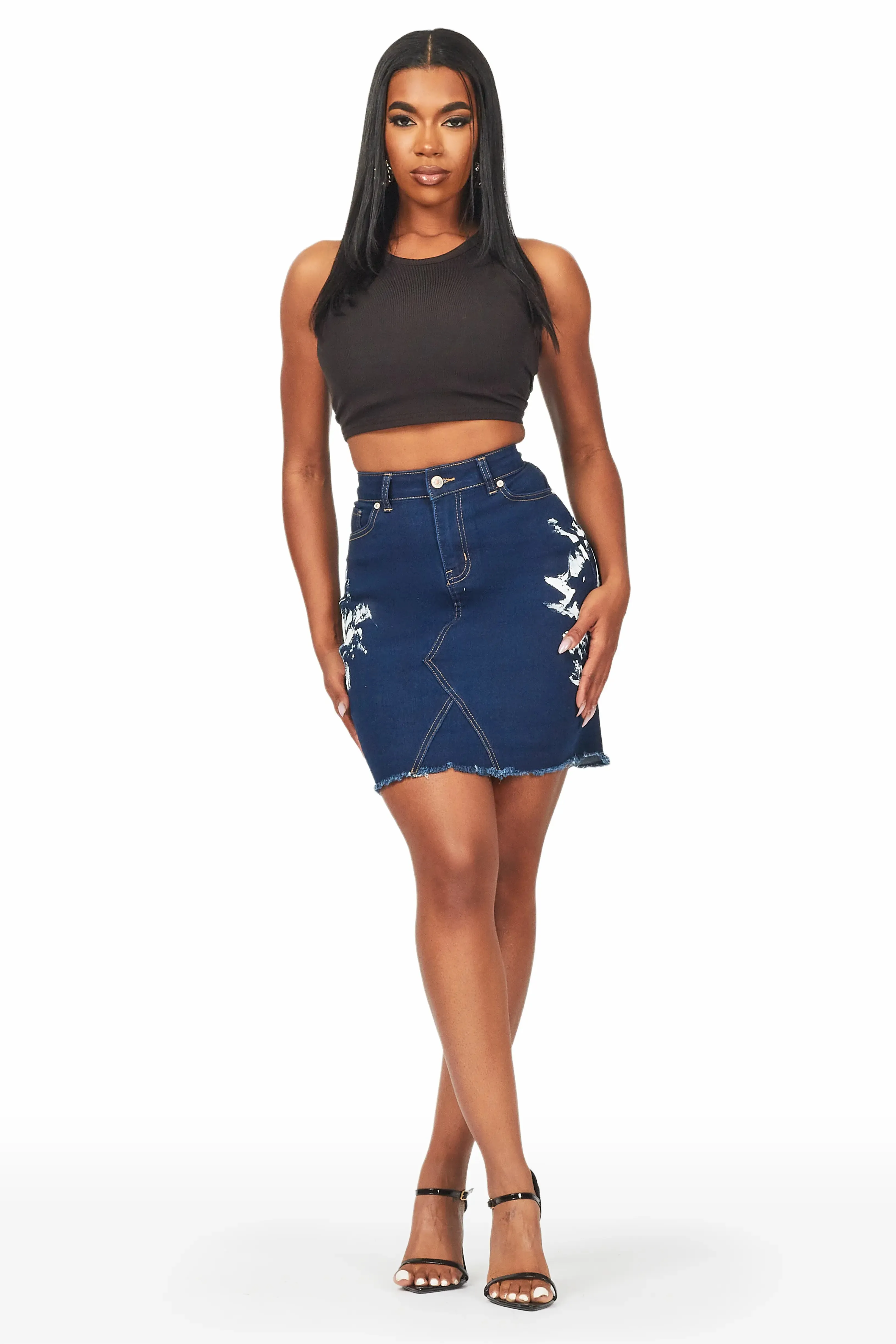 Kaydence Dark Wash Painted Mini Skirt