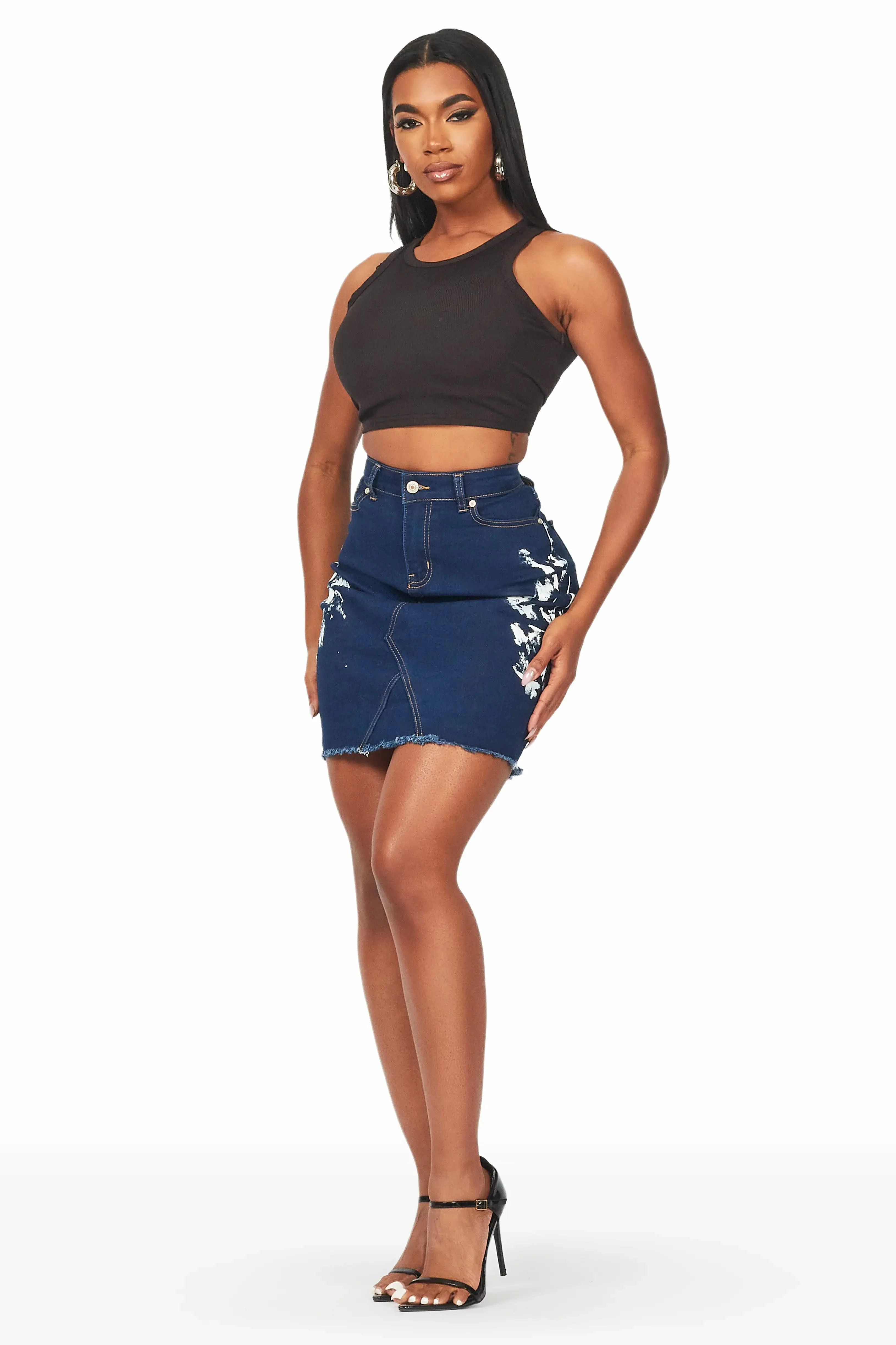 Kaydence Dark Wash Painted Mini Skirt