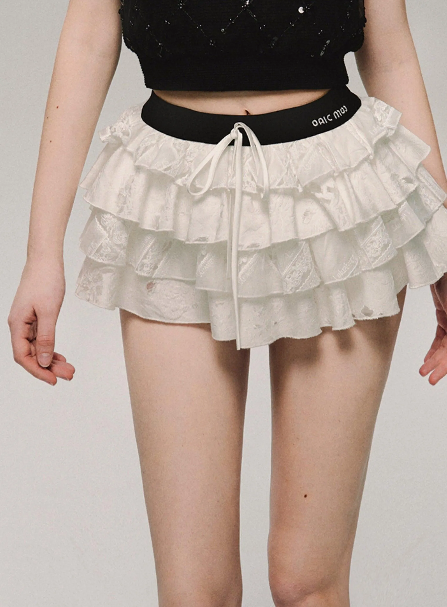 Lace Tiered Ruffle Mini Skirt