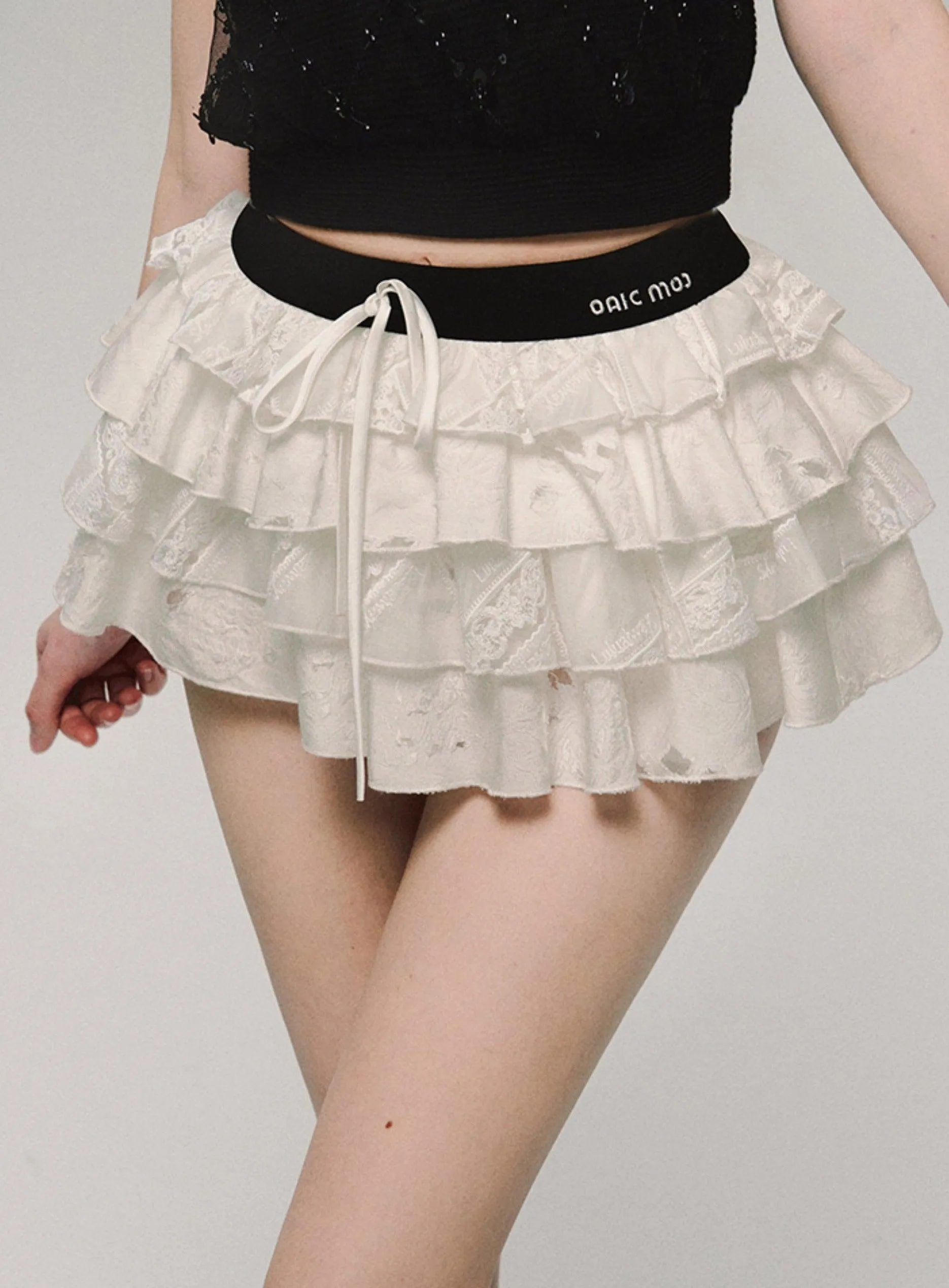 Lace Tiered Ruffle Mini Skirt