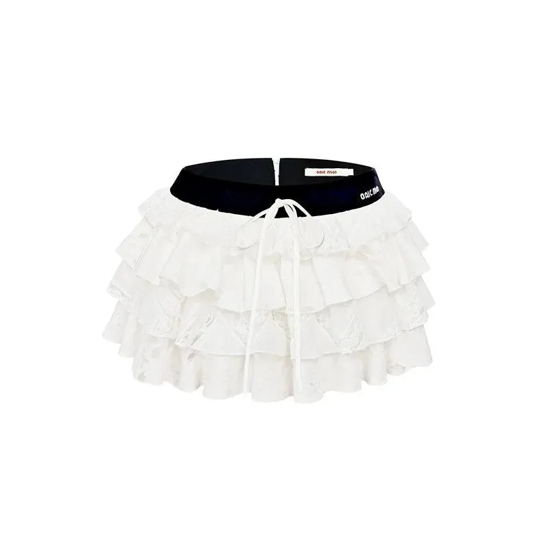 Lace Tiered Ruffle Mini Skirt