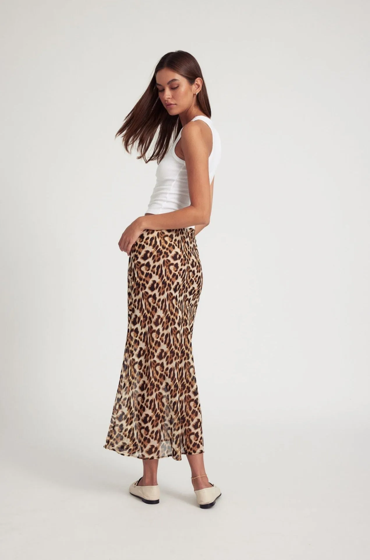 Leopard Silk Bias Maxi Skirt