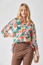 Lizzy Beige Floral 3/4 Sleeve Top