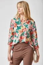 Lizzy Beige Floral 3/4 Sleeve Top