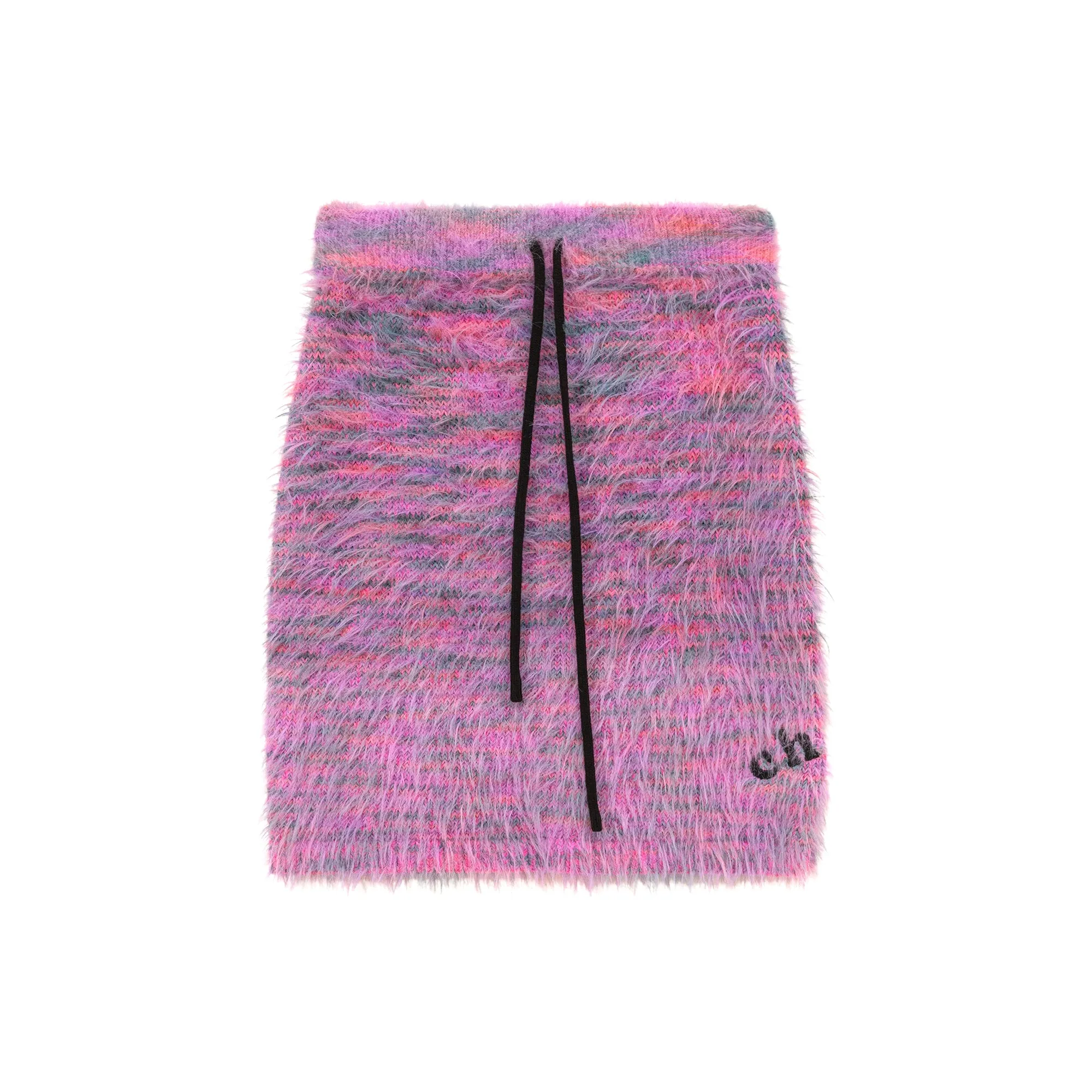 Logo Embroidered Fuzzy String Skirt