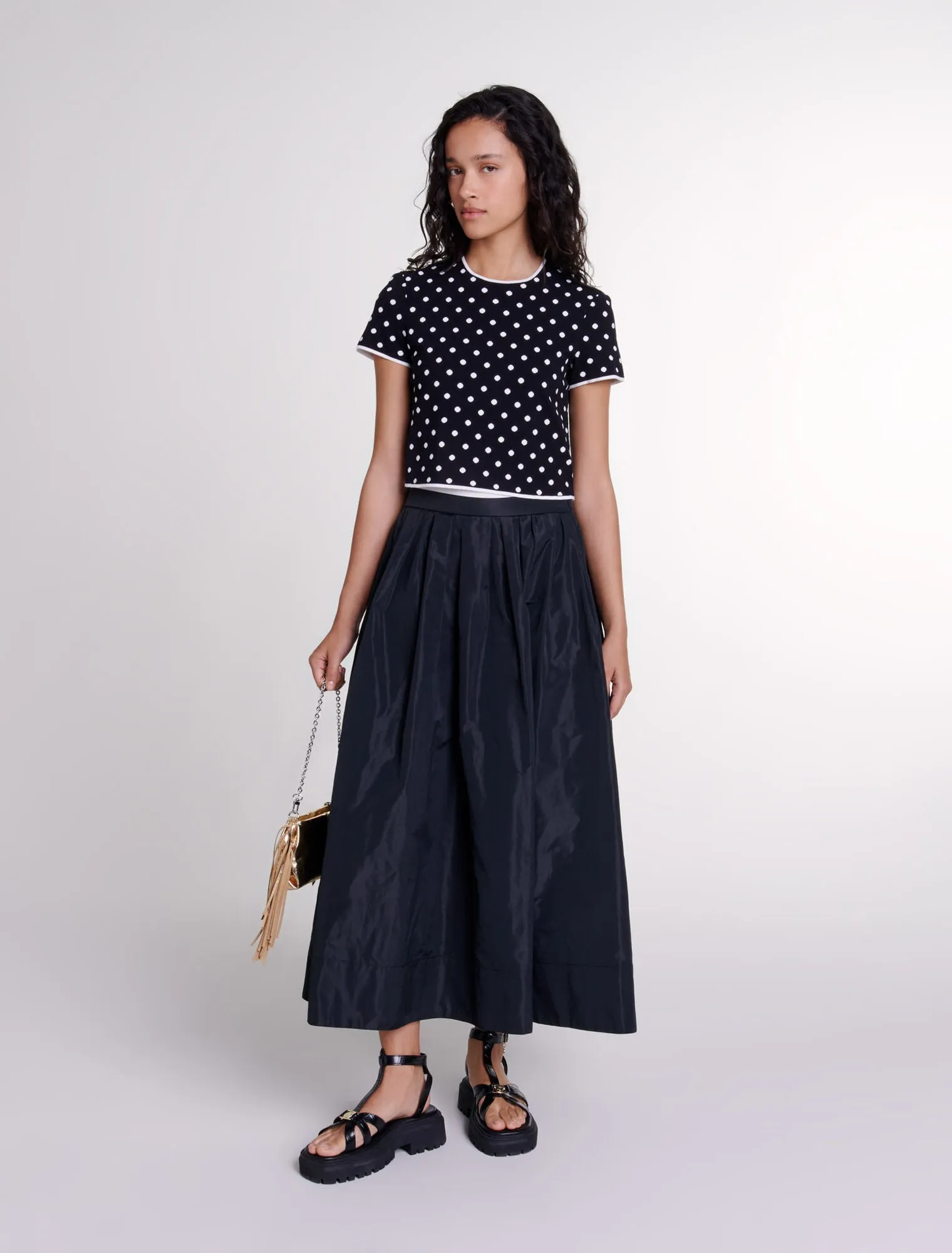 Long skirt with contrast waistband