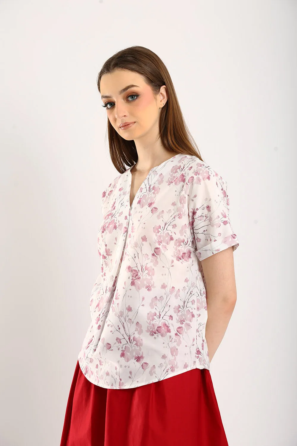 Lucienne Floral Cotton-Linen Blouse in Lavender