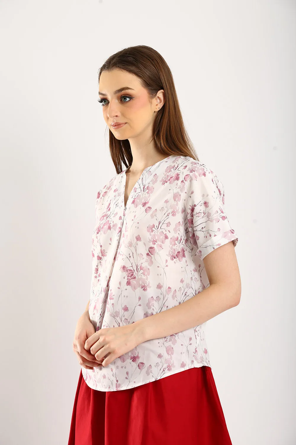 Lucienne Floral Cotton-Linen Blouse in Lavender