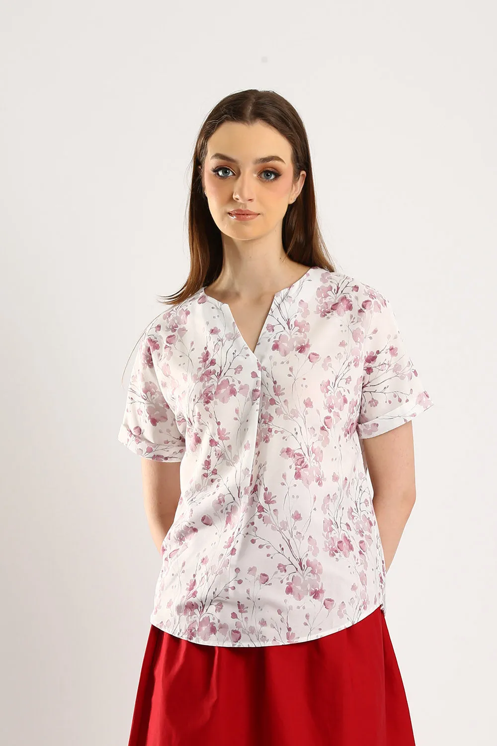 Lucienne Floral Cotton-Linen Blouse in Lavender