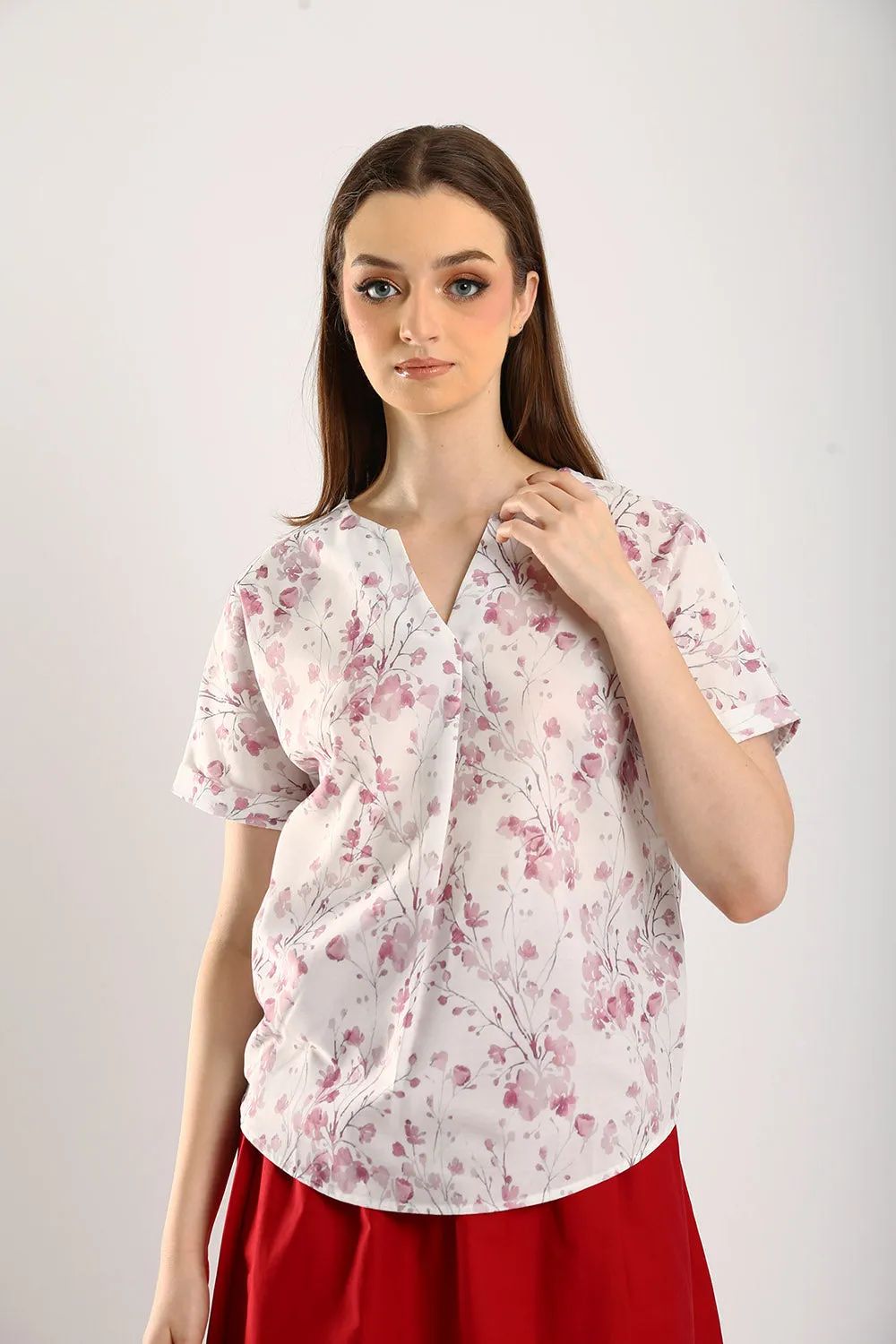 Lucienne Floral Cotton-Linen Blouse in Lavender