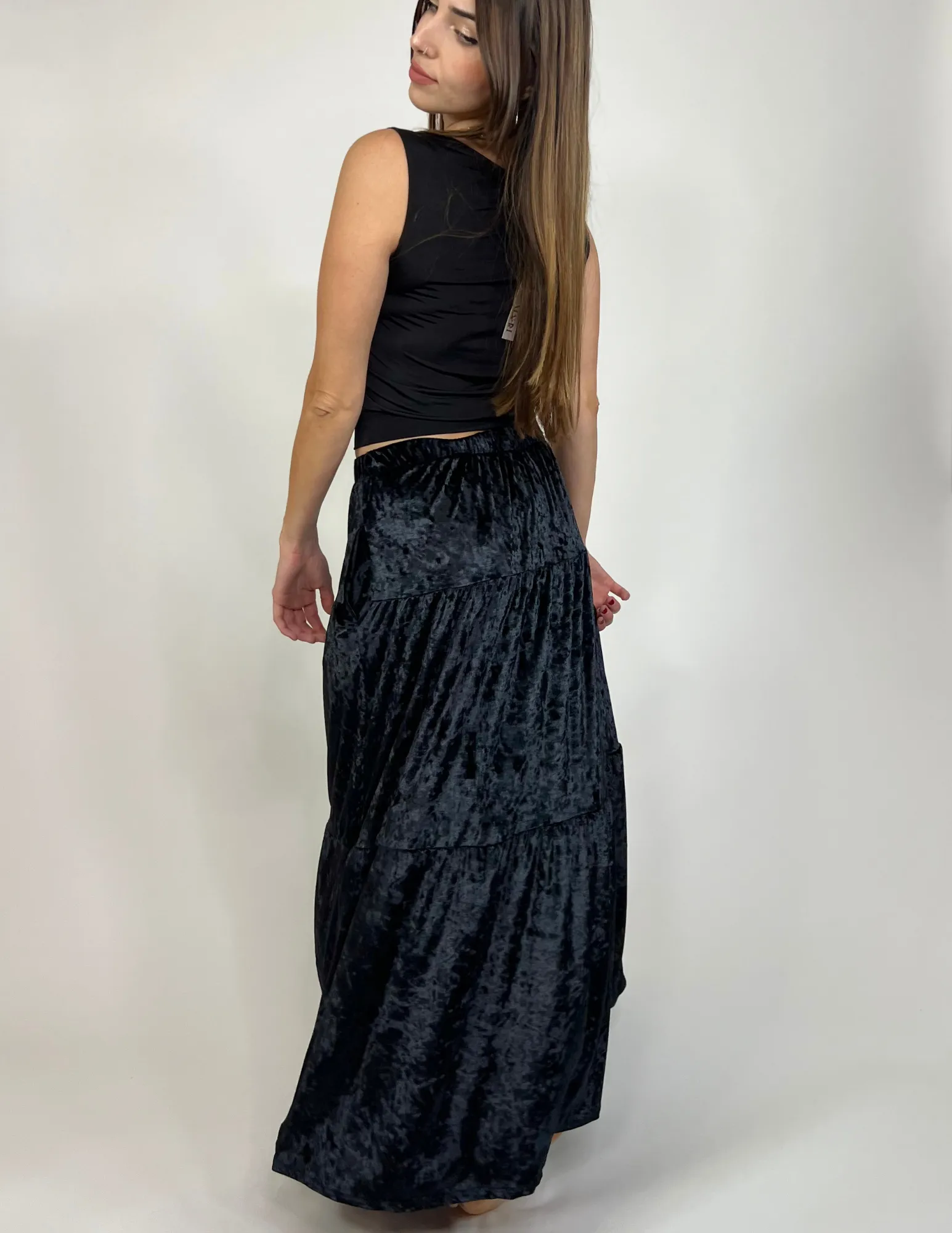 Luxe Velvet Tiered Skirts- Onyx