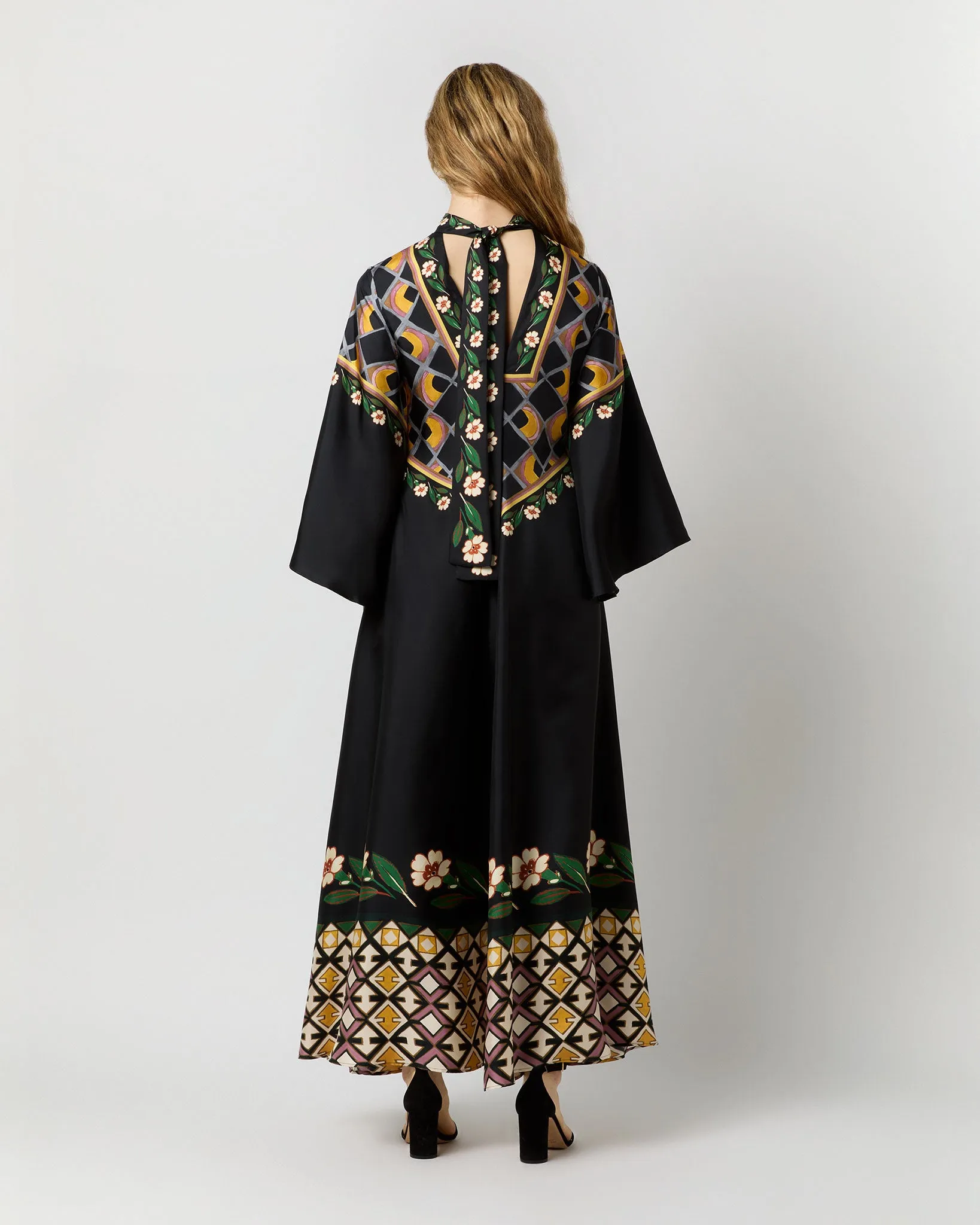 Magnifico Dress in Black Dazed Placée Silk Twill