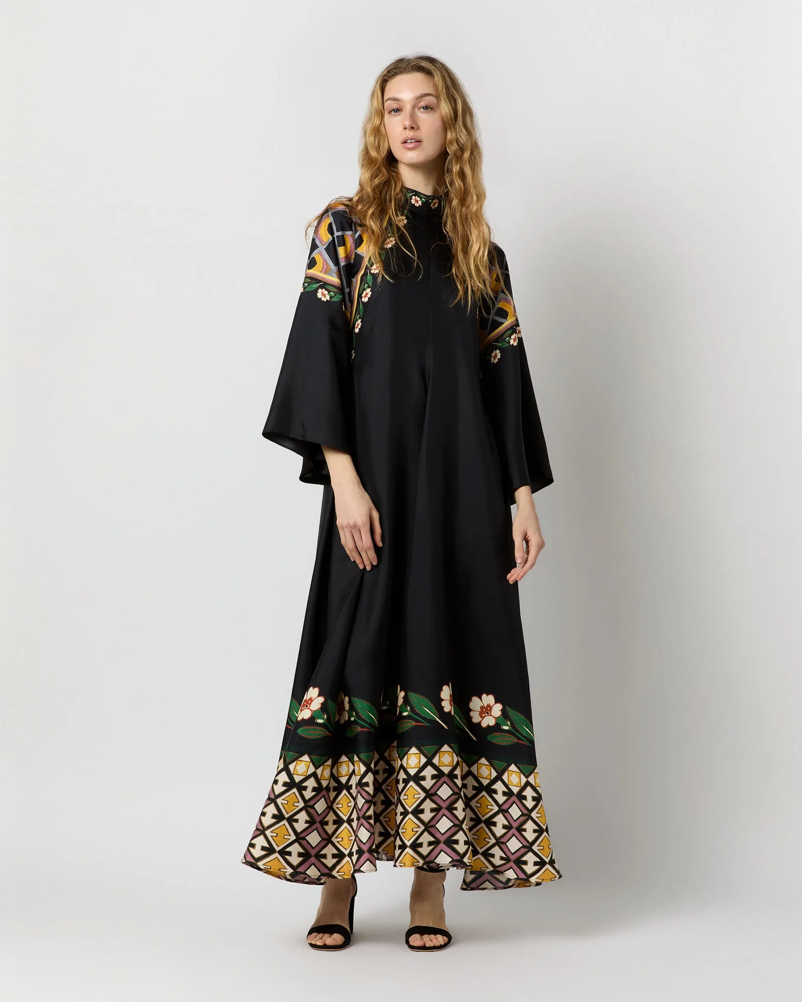 Magnifico Dress in Black Dazed Placée Silk Twill