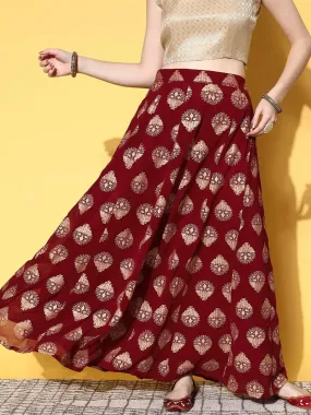 Maroon Printed Georgette Skirt