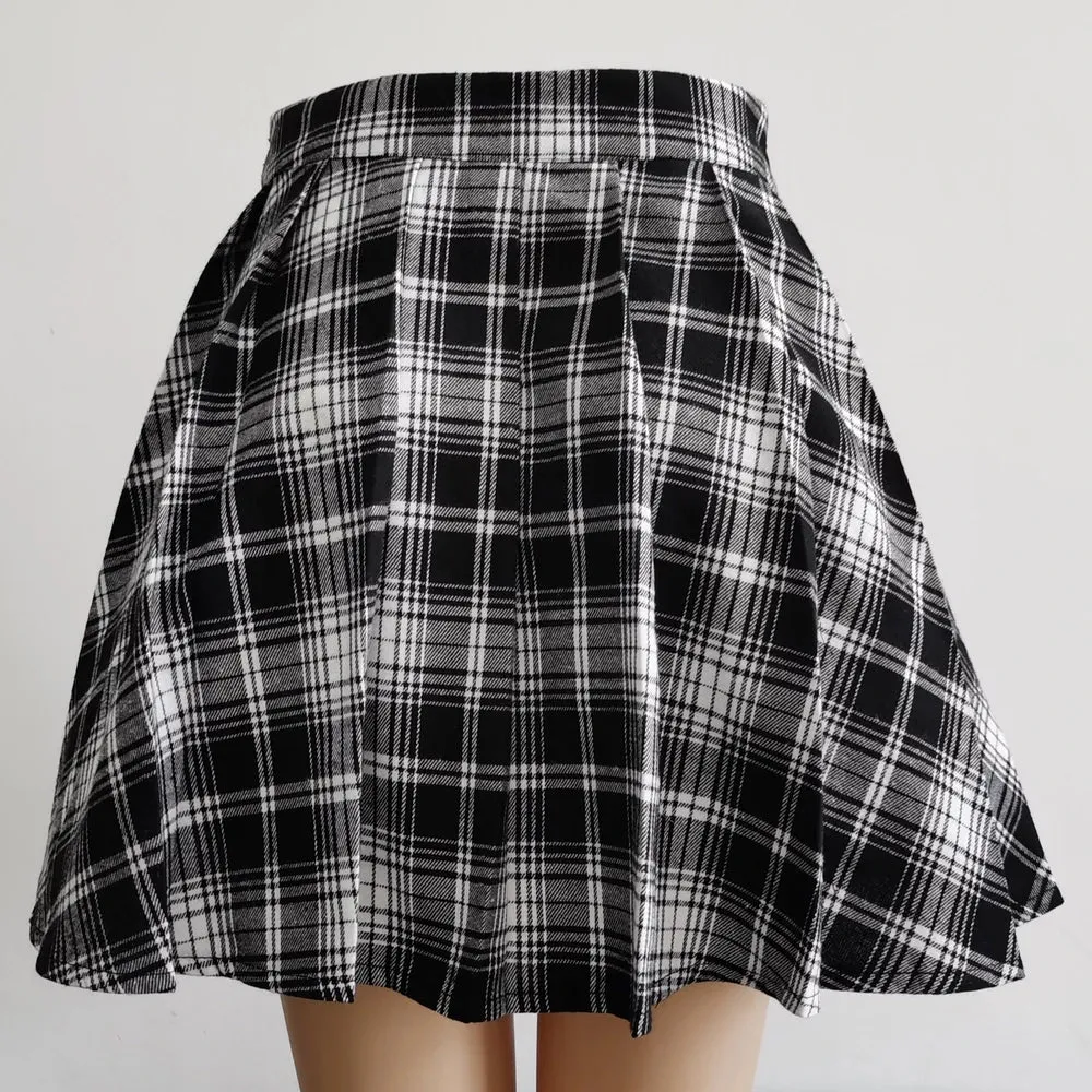 Mini-Pleated Skater Skirt Cut-out Punk Style High Waist Skirts