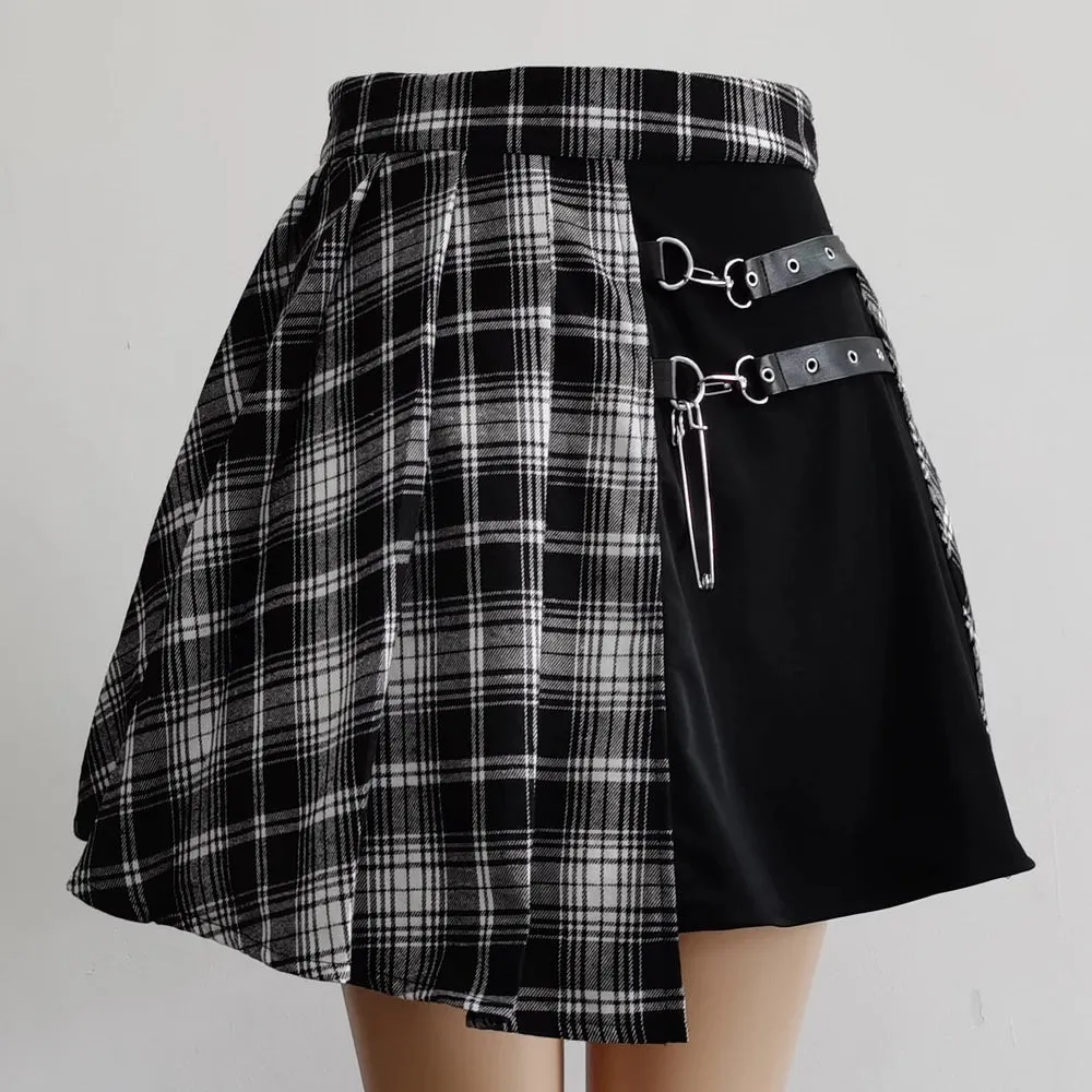 Mini-Pleated Skater Skirt Cut-out Punk Style High Waist Skirts