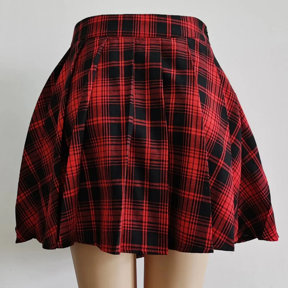 Mini-Pleated Skater Skirt Cut-out Punk Style High Waist Skirts