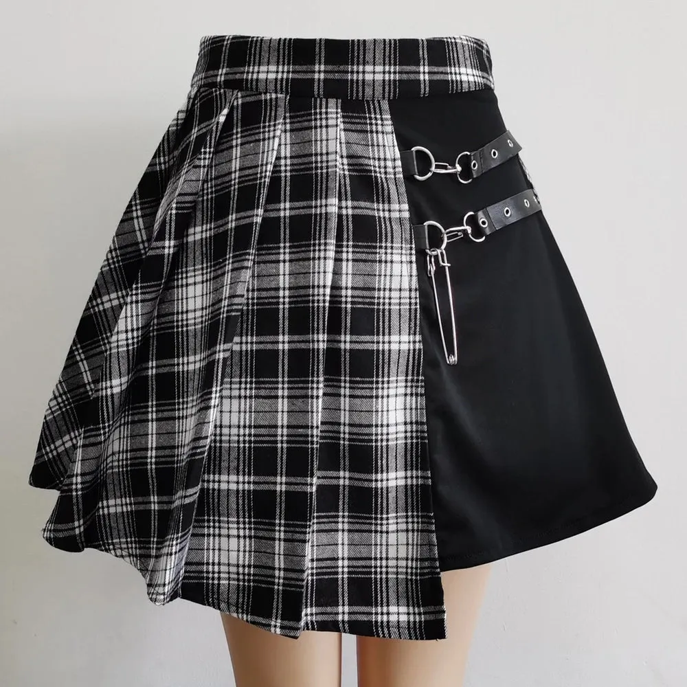 Mini-Pleated Skater Skirt Cut-out Punk Style High Waist Skirts