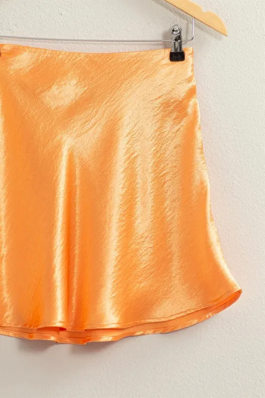 Orange Skater Satin Mini Skirt