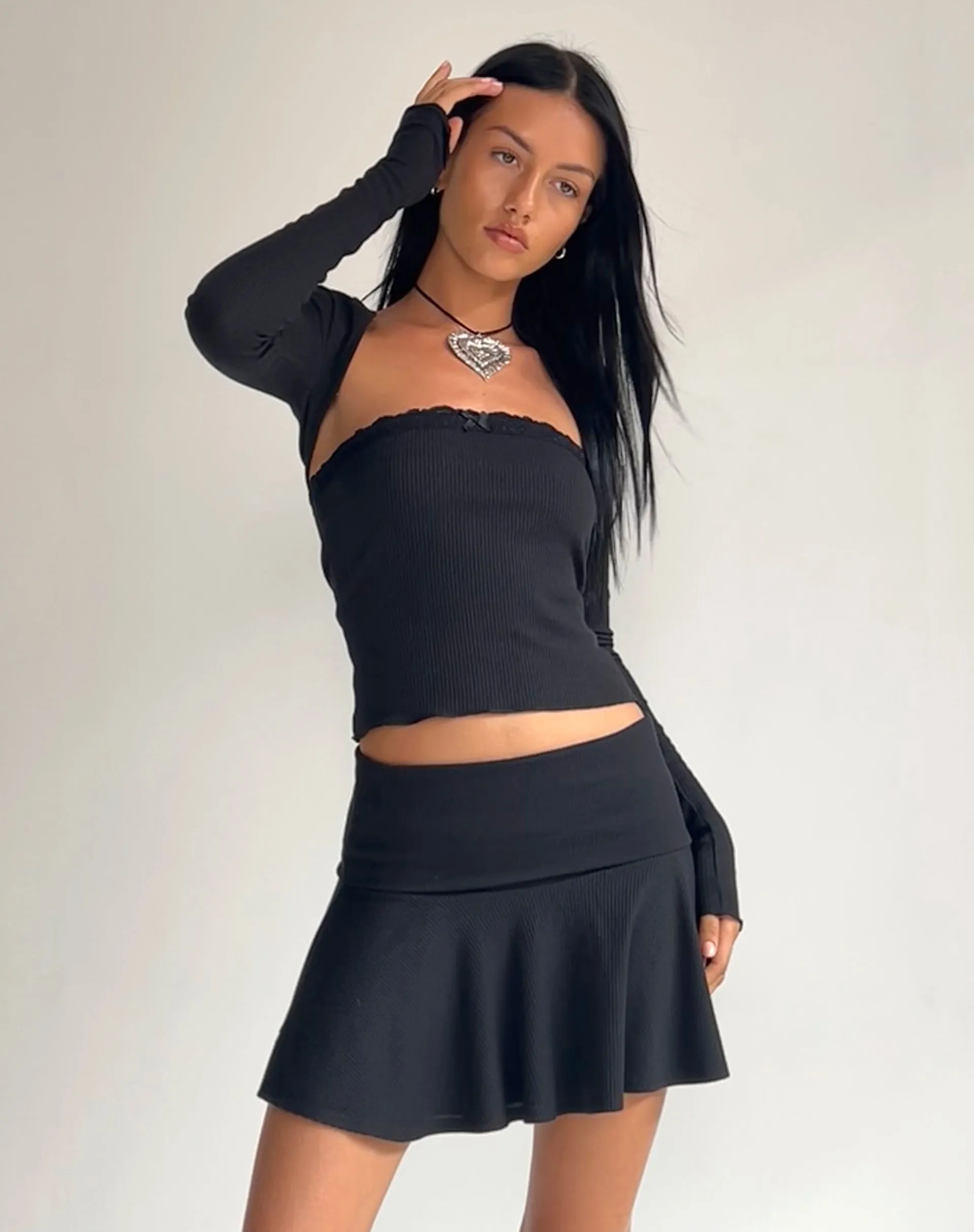 Orla Micro Mini Rib Skirt in Black