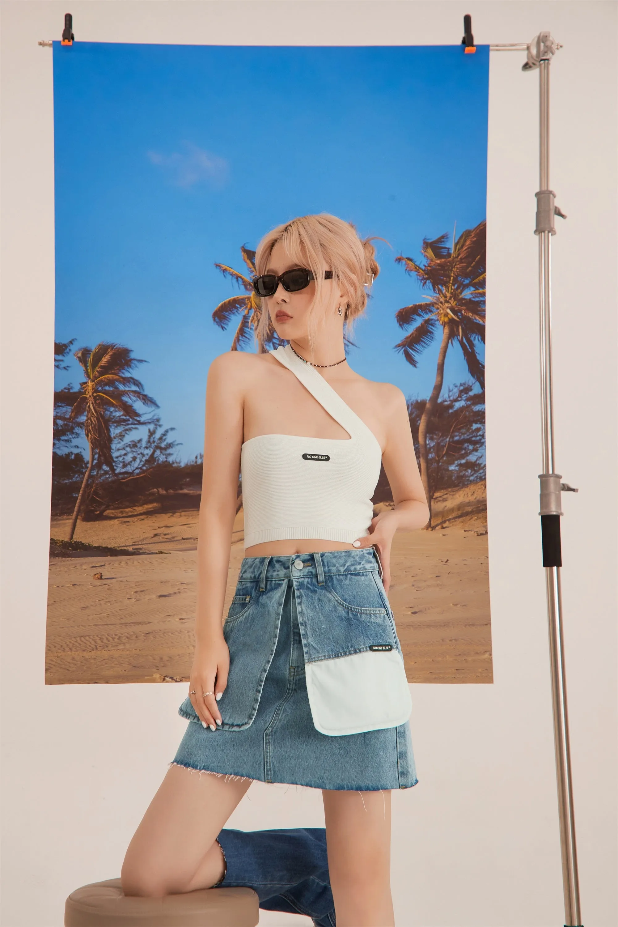 Outside Pocket Flaps Denim Mini Skirt