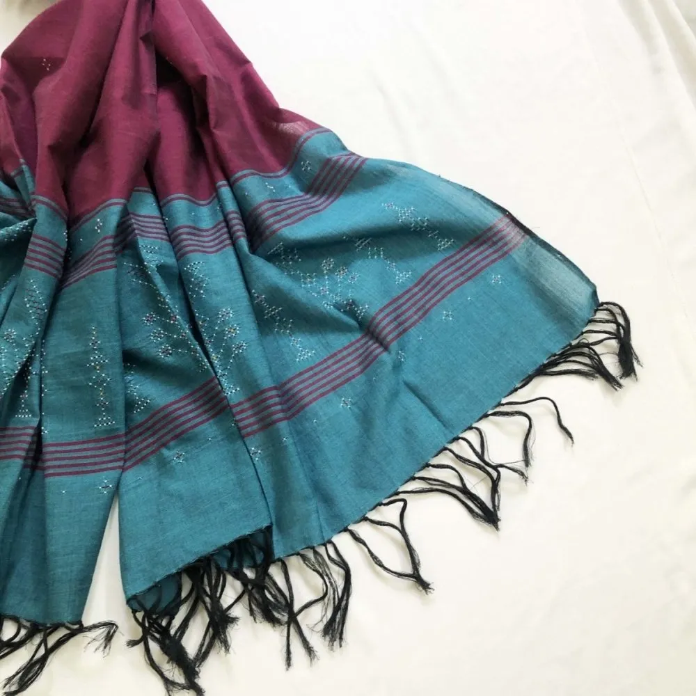 Pink & Turquoise Handwoven Beaded Long Stole