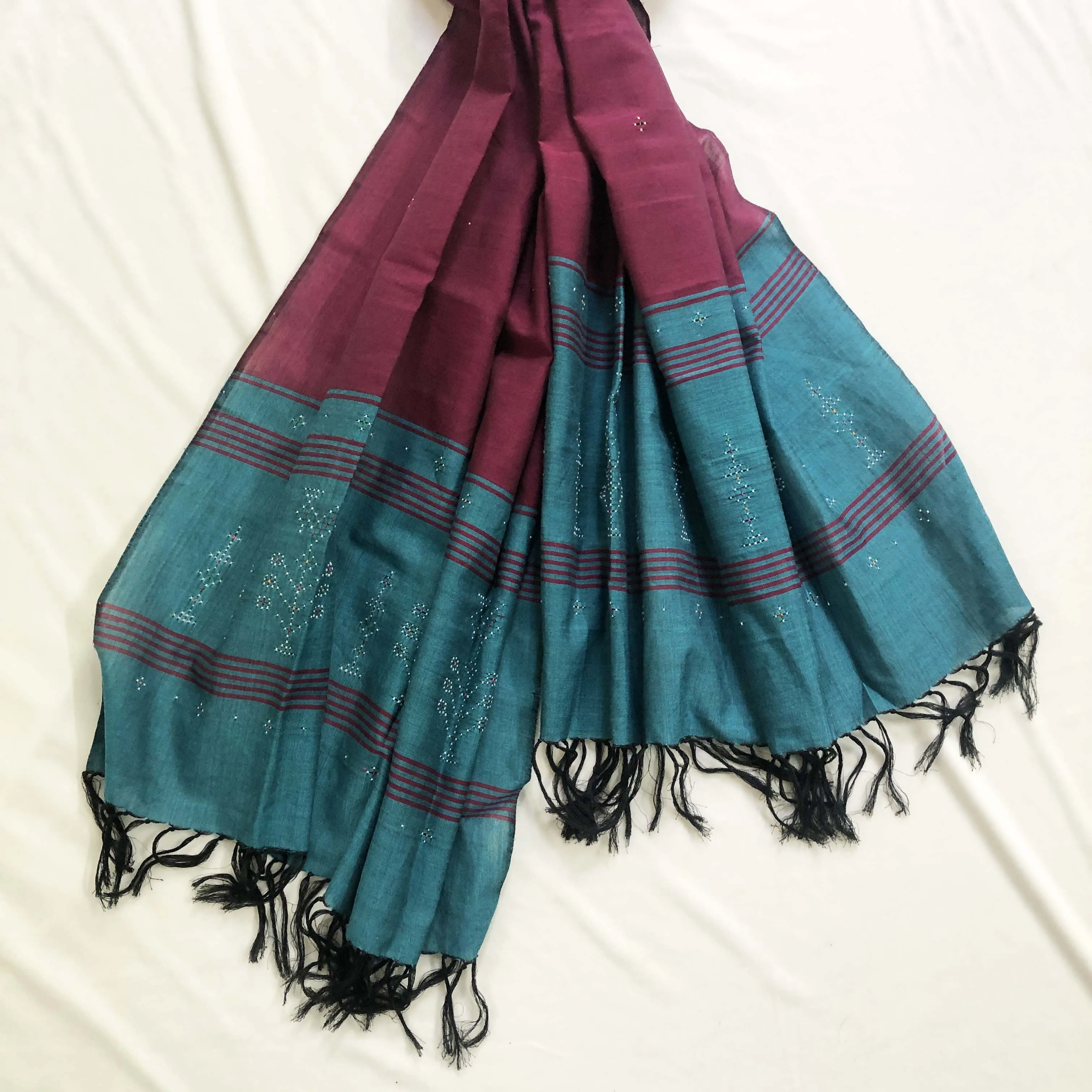 Pink & Turquoise Handwoven Beaded Long Stole