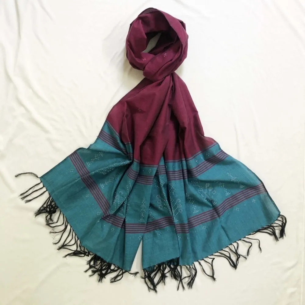 Pink & Turquoise Handwoven Beaded Long Stole