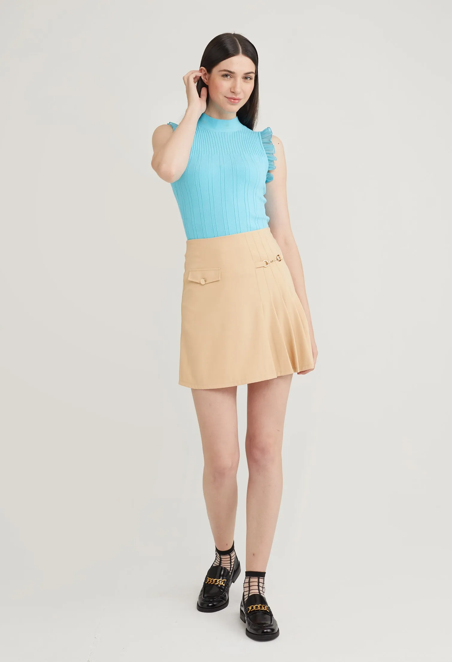 Pleated Accent Utility Skirt