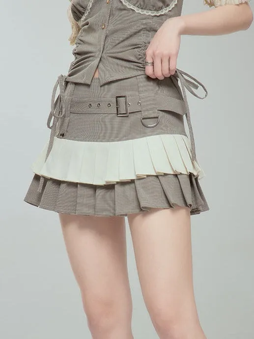 Pleated Cake Skirt With Halter Neck Suspender Top