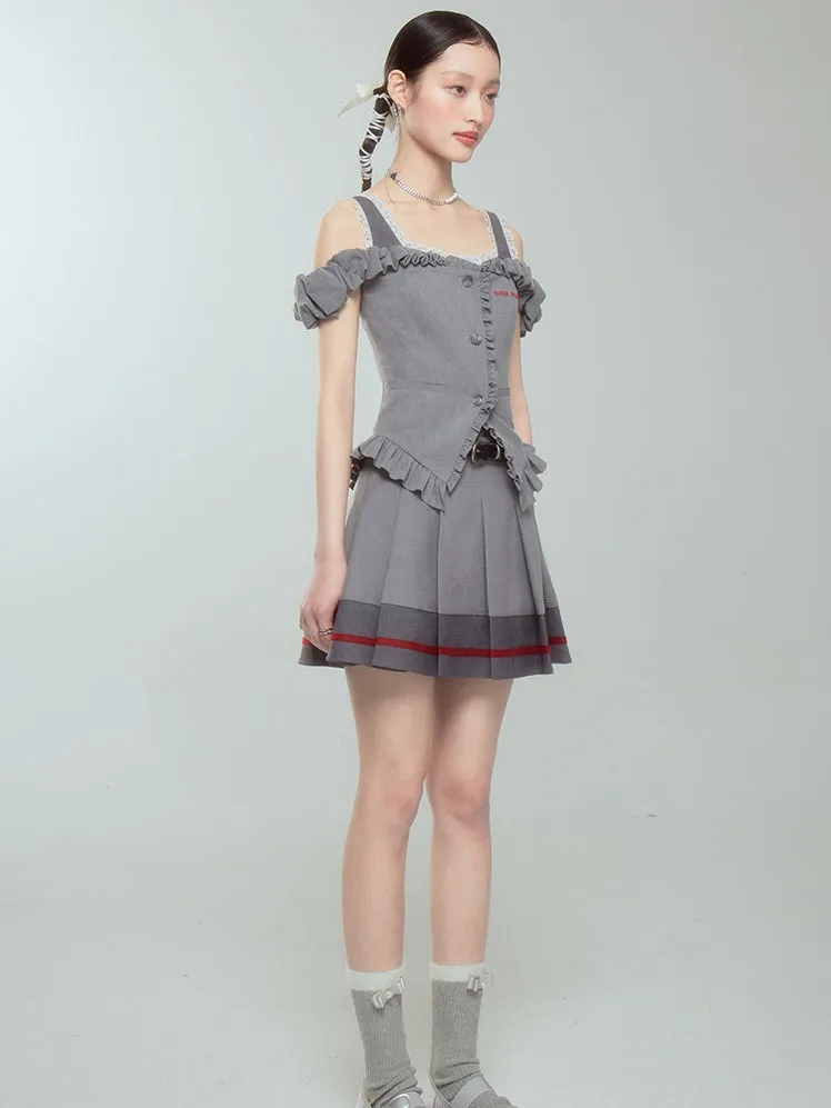 Pleated Skirt With Contrasting Ribbon