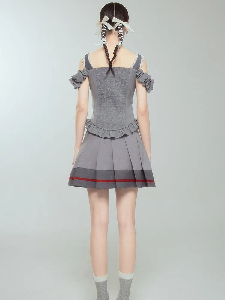 Pleated Skirt With Contrasting Ribbon