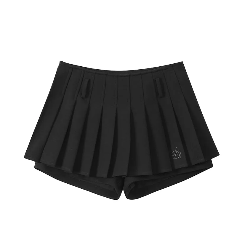 Pleated Skort Collection: Versatile Tennis-Style Shorts with Flared Overlay in Ivory, Charcoal, and Black