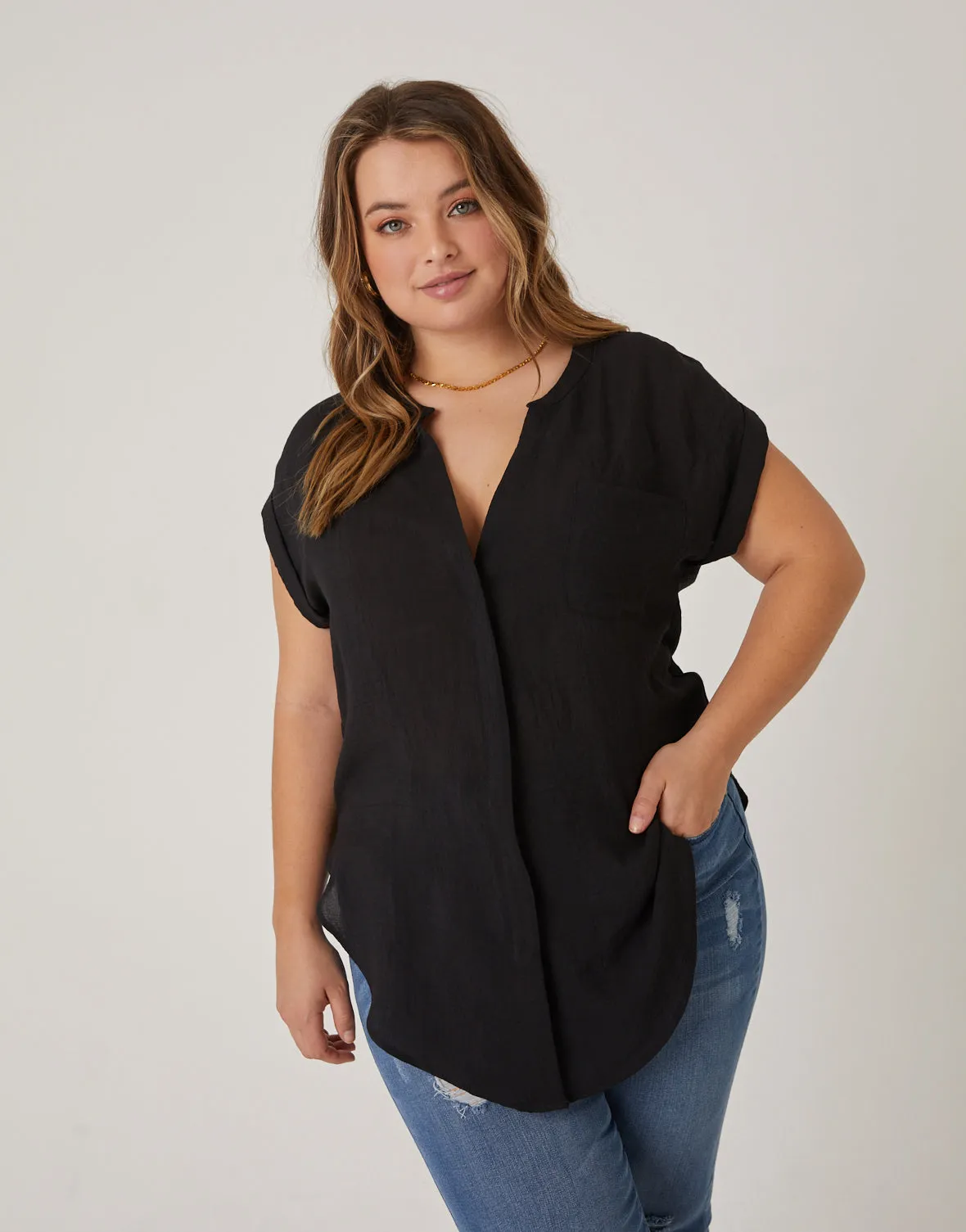 Plus Size Casual Woven Top