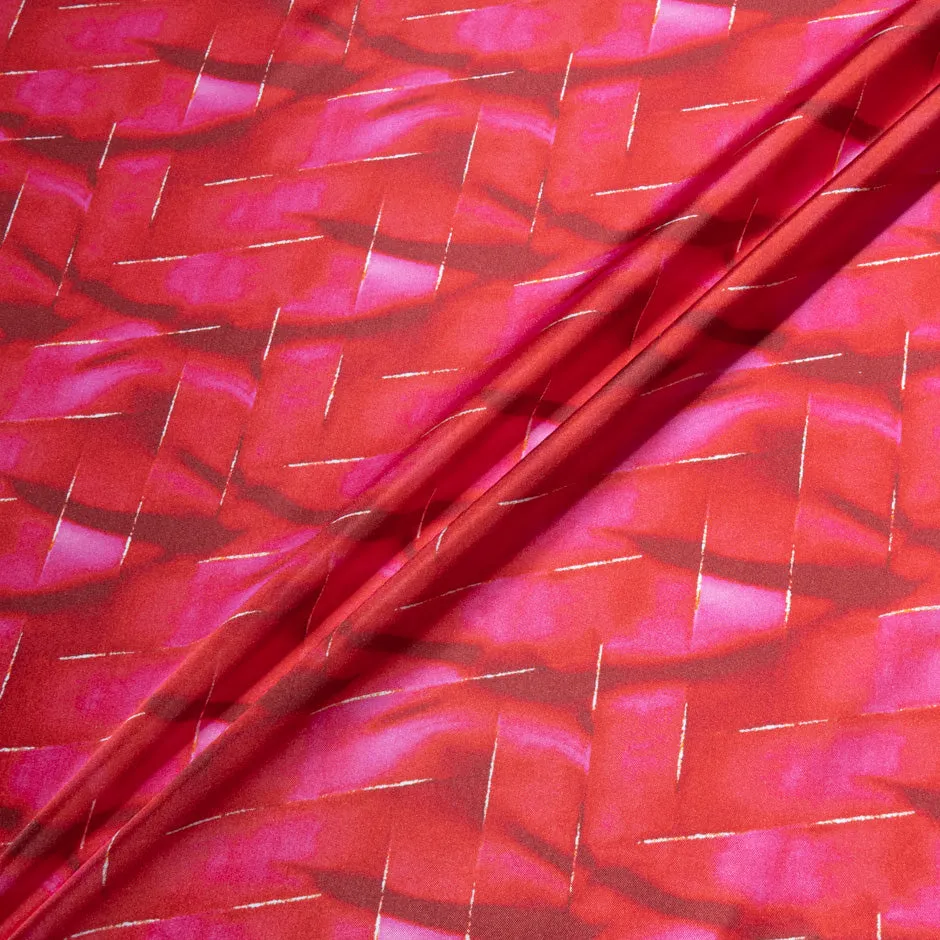 Red & Pink Printed Pure Silk Twill